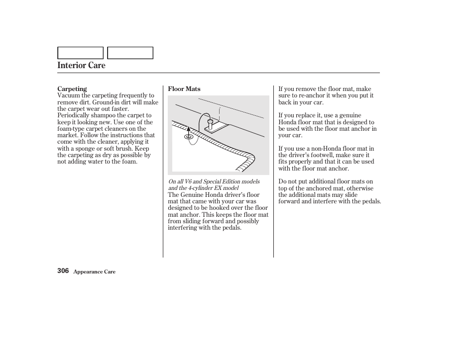 Interior care | HONDA 2002 Accord Coupe - Owner's Manual User Manual | Page 309 / 375