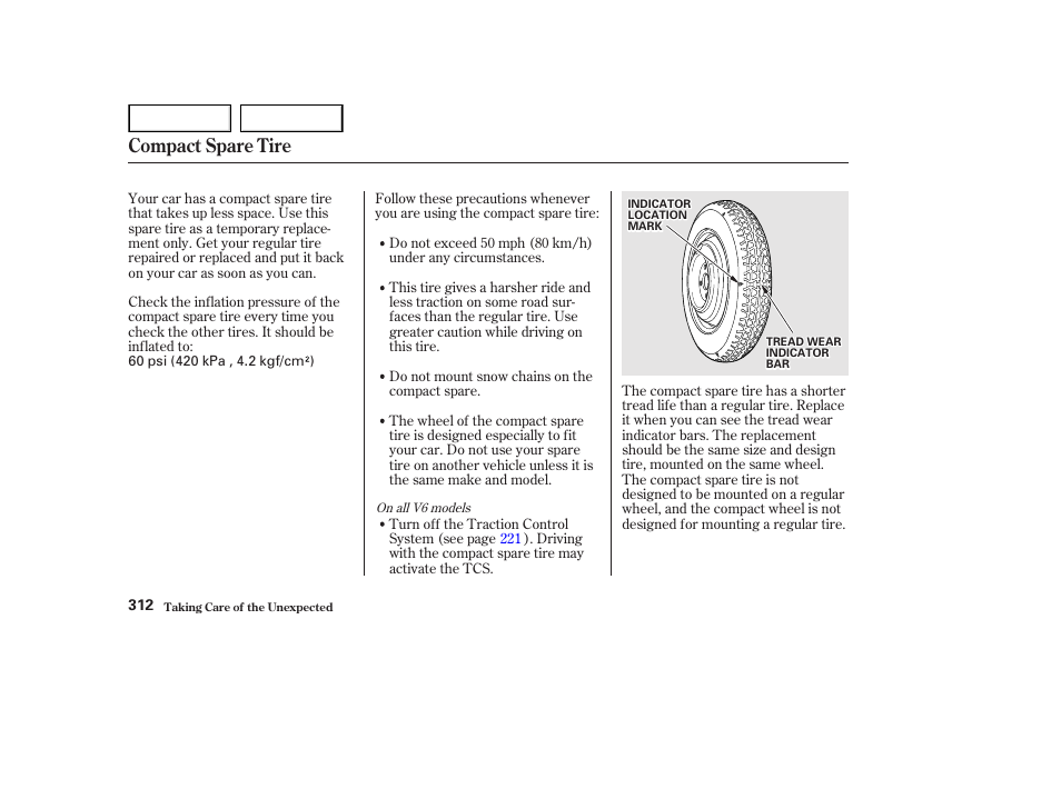 Compact spare tire | HONDA 2002 Accord Coupe - Owner's Manual User Manual | Page 315 / 375