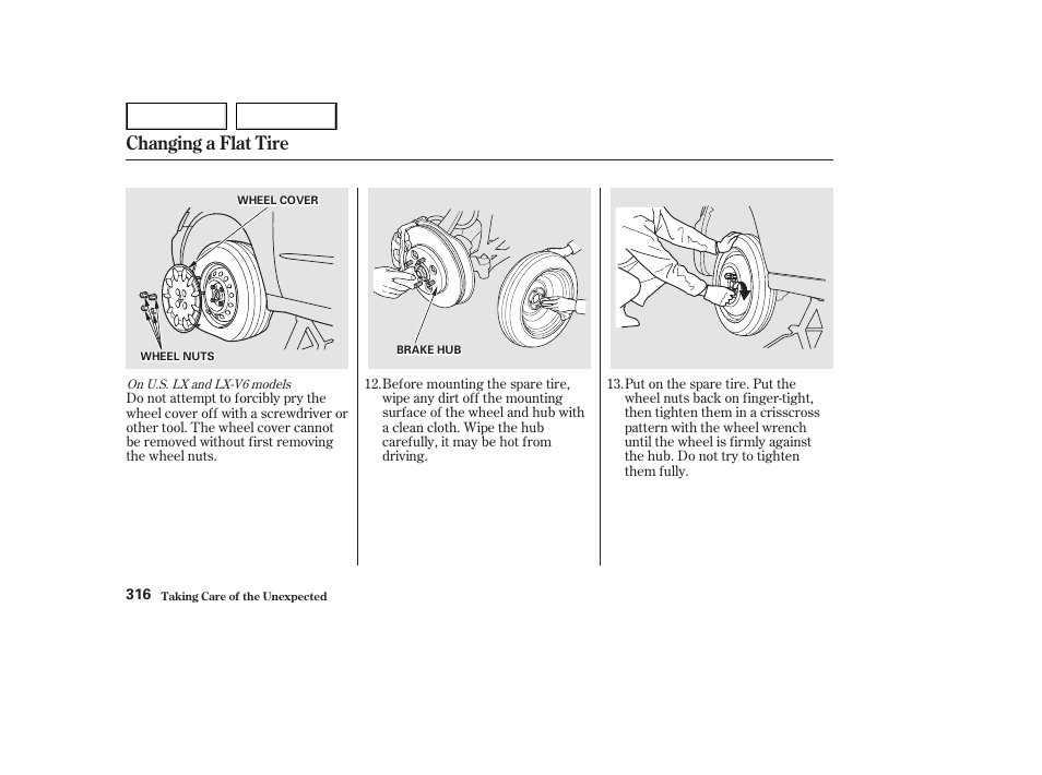 Changing a flat tire | HONDA 2002 Accord Coupe - Owner's Manual User Manual | Page 319 / 375