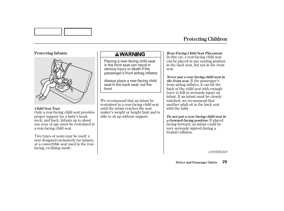 Protecting children | HONDA 2002 Accord Coupe - Owner's Manual User Manual | Page 32 / 375