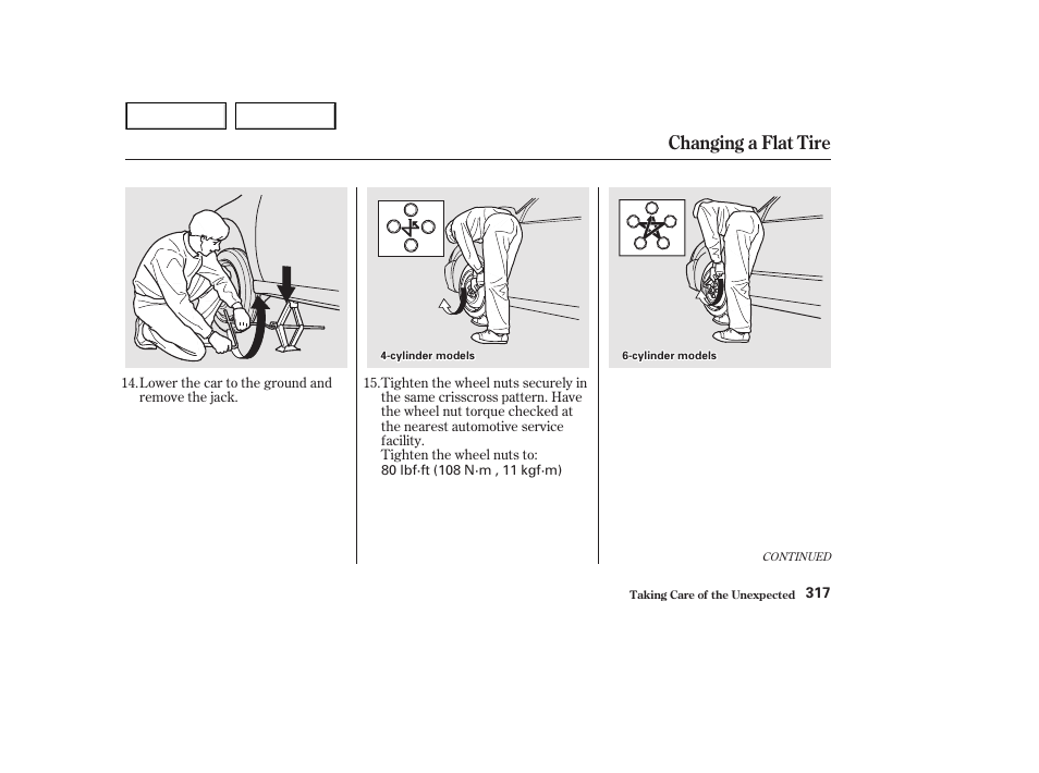 Changing a flat tire | HONDA 2002 Accord Coupe - Owner's Manual User Manual | Page 320 / 375