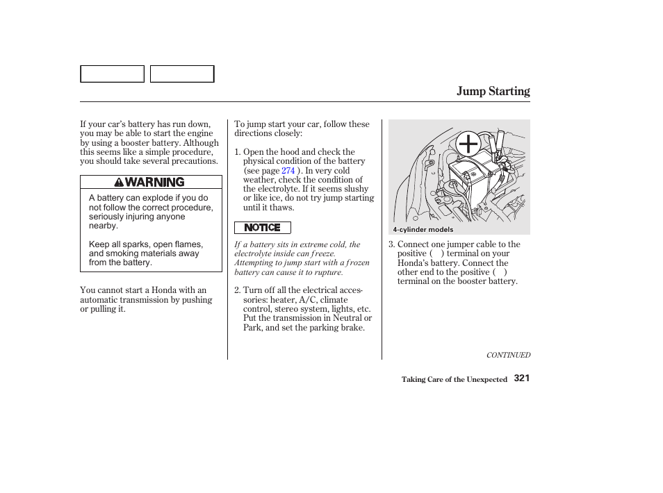 Jump starting | HONDA 2002 Accord Coupe - Owner's Manual User Manual | Page 324 / 375