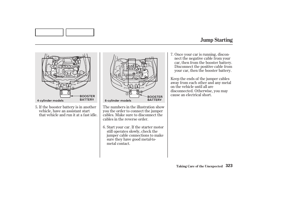 Jump starting | HONDA 2002 Accord Coupe - Owner's Manual User Manual | Page 326 / 375