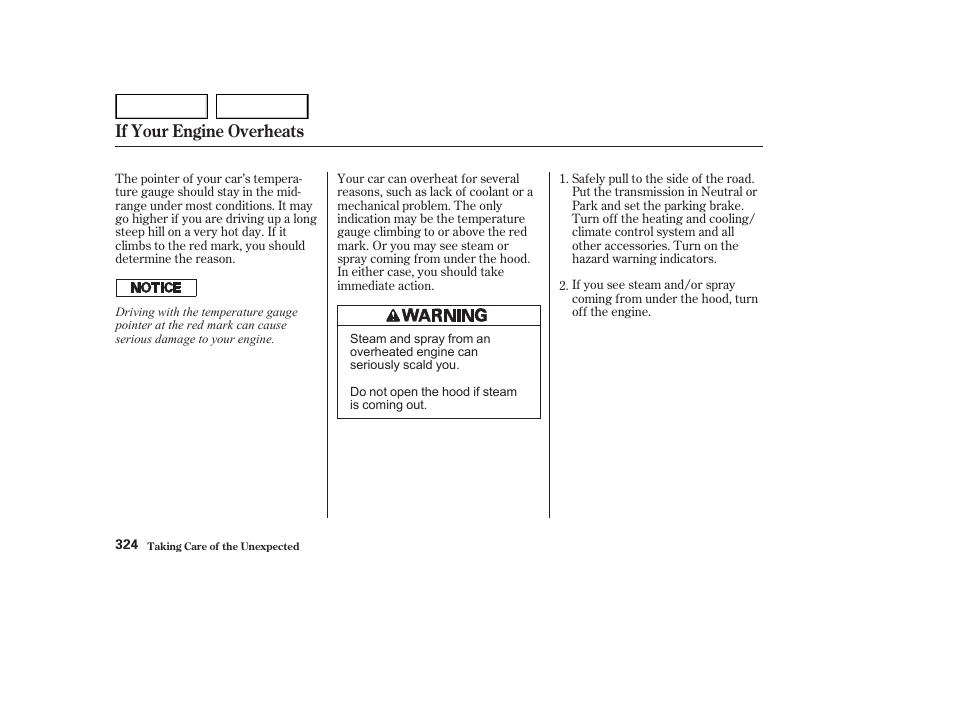 If your engine overheats | HONDA 2002 Accord Coupe - Owner's Manual User Manual | Page 327 / 375