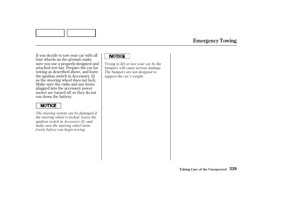 Emergency towing | HONDA 2002 Accord Coupe - Owner's Manual User Manual | Page 342 / 375