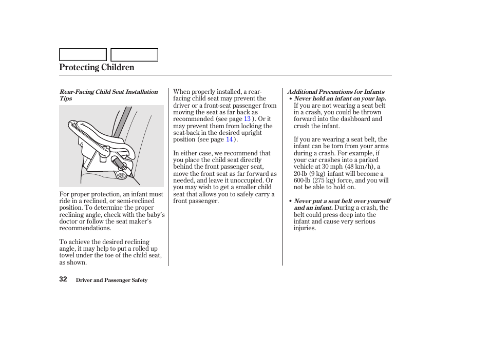 Protecting children | HONDA 2002 Accord Coupe - Owner's Manual User Manual | Page 35 / 375