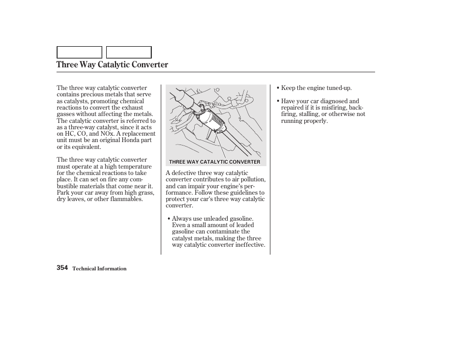 Three way catalytic converter | HONDA 2002 Accord Coupe - Owner's Manual User Manual | Page 357 / 375