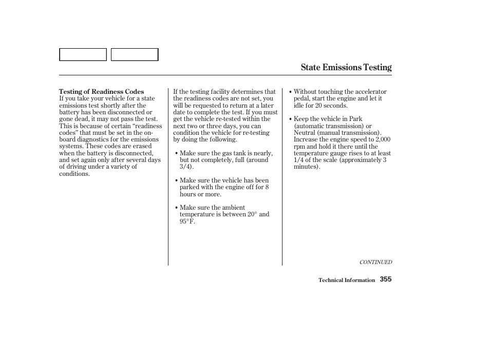 State emissions testing | HONDA 2002 Accord Coupe - Owner's Manual User Manual | Page 358 / 375