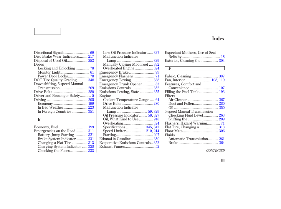 Index | HONDA 2002 Accord Coupe - Owner's Manual User Manual | Page 368 / 375