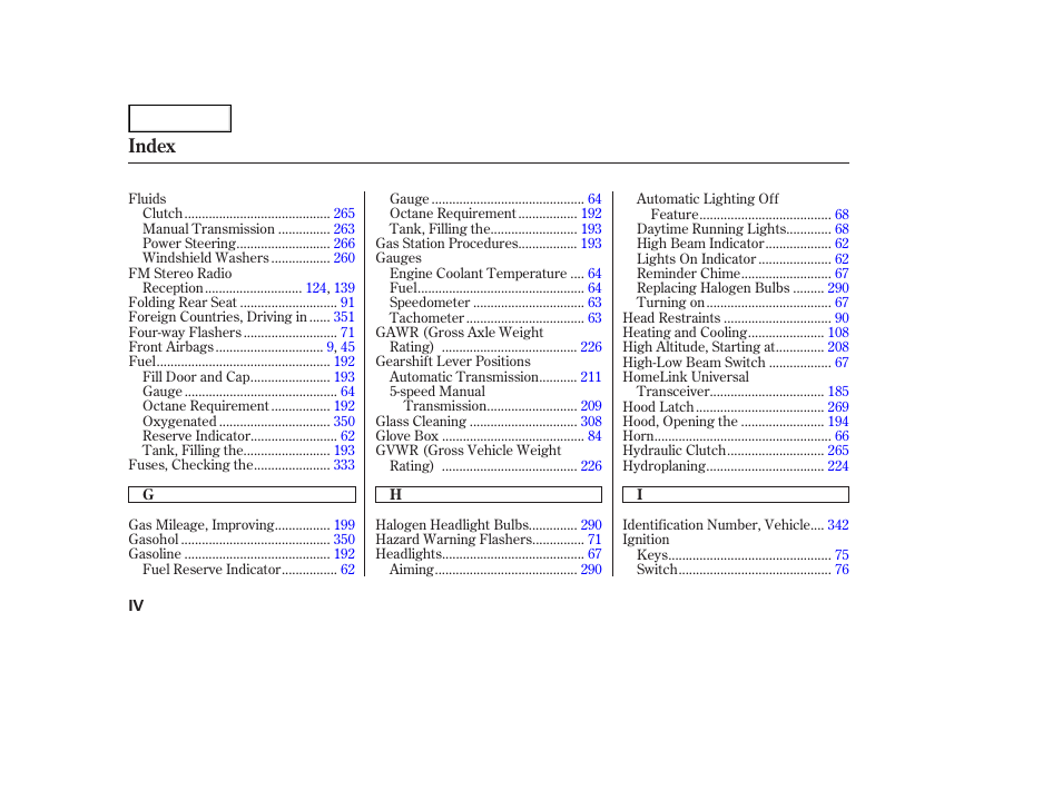 Index | HONDA 2002 Accord Coupe - Owner's Manual User Manual | Page 369 / 375