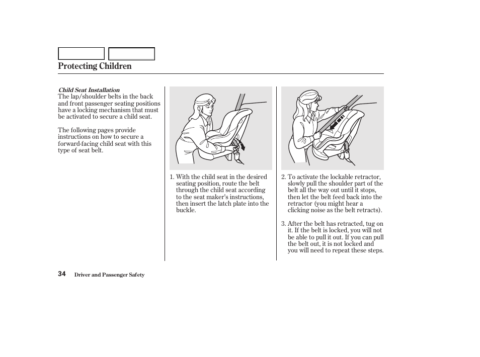 Protecting children | HONDA 2002 Accord Coupe - Owner's Manual User Manual | Page 37 / 375