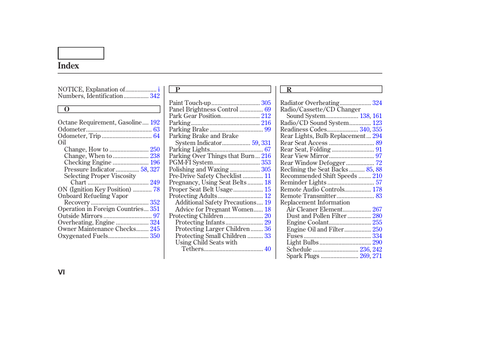 Index | HONDA 2002 Accord Coupe - Owner's Manual User Manual | Page 371 / 375