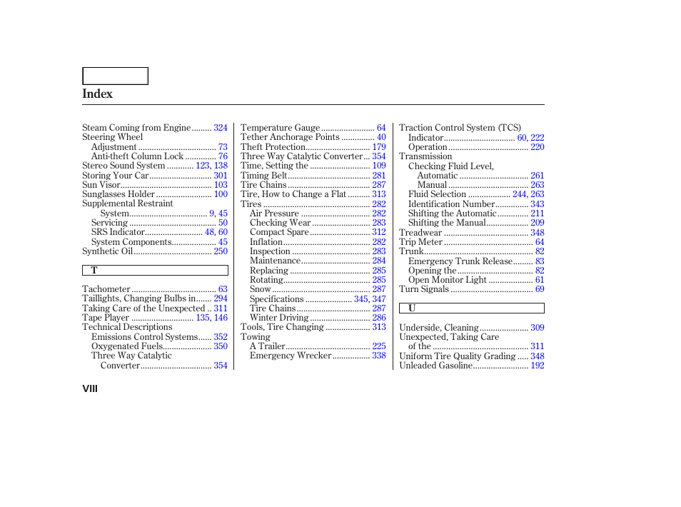 Index | HONDA 2002 Accord Coupe - Owner's Manual User Manual | Page 373 / 375