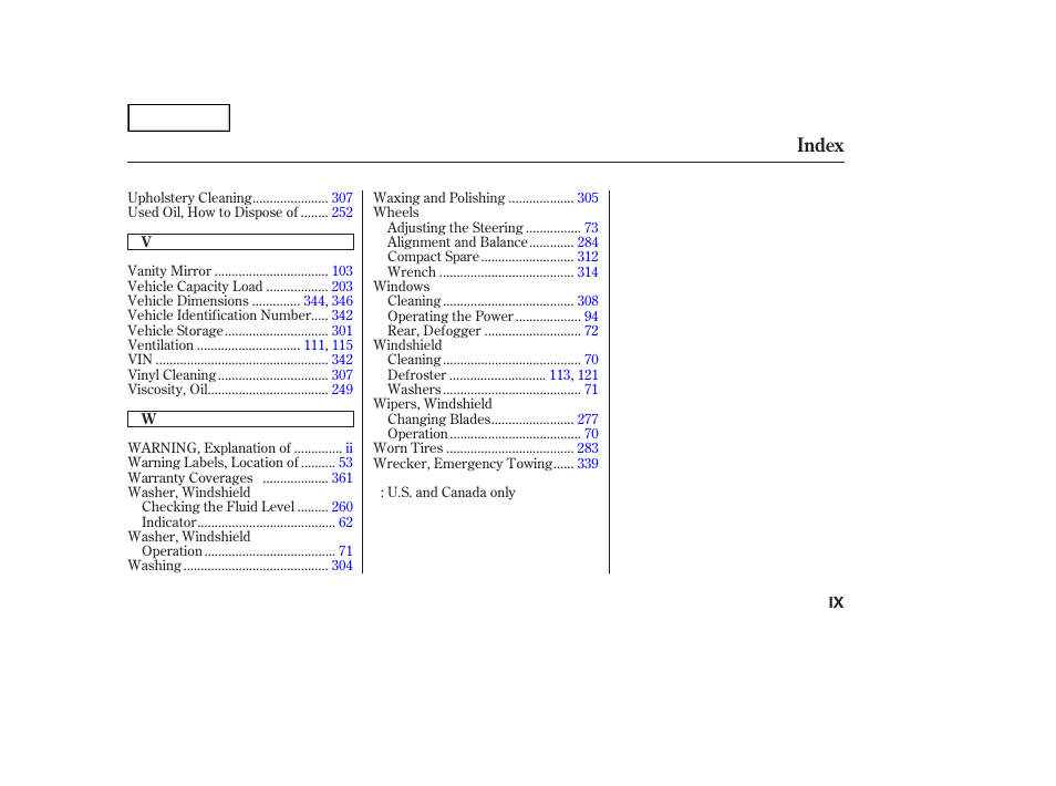 Index | HONDA 2002 Accord Coupe - Owner's Manual User Manual | Page 374 / 375