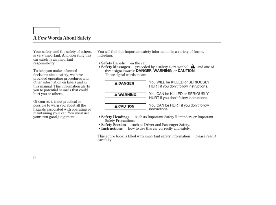 A few words about safety | HONDA 2002 Accord Coupe - Owner's Manual User Manual | Page 4 / 375