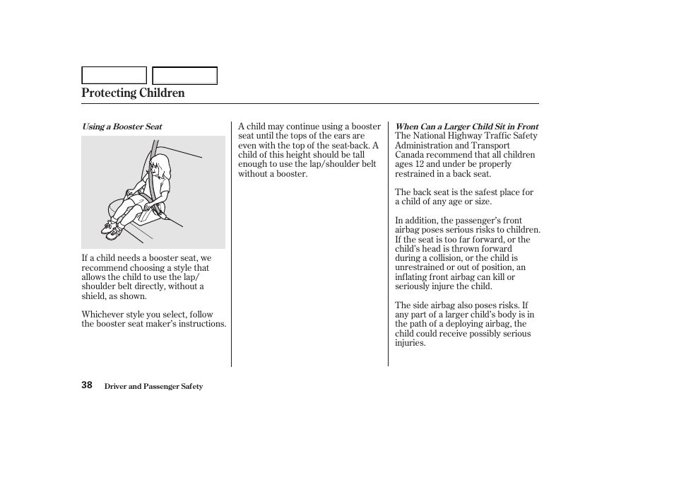 Protecting children | HONDA 2002 Accord Coupe - Owner's Manual User Manual | Page 41 / 375