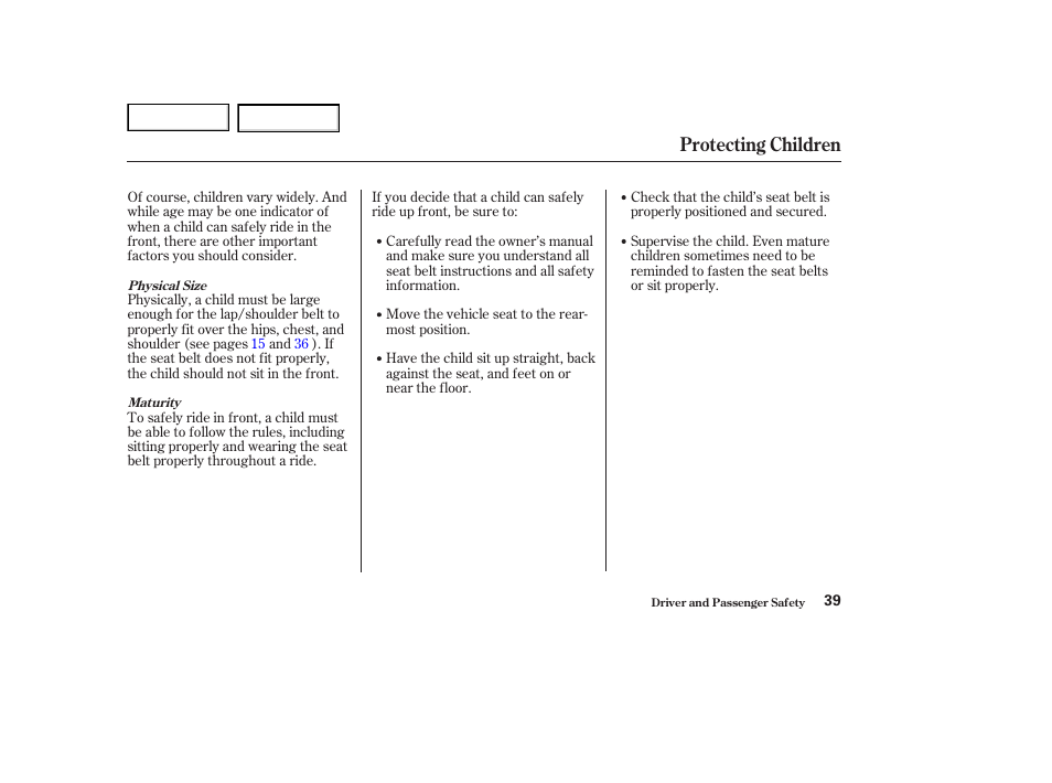 Protecting children | HONDA 2002 Accord Coupe - Owner's Manual User Manual | Page 42 / 375