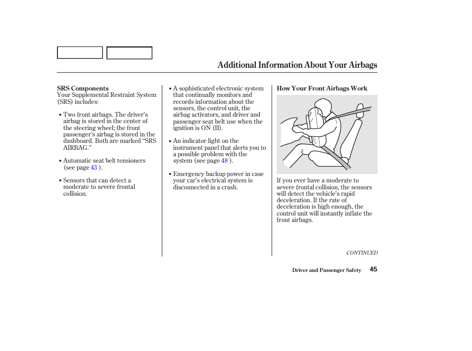Additional information about your airbags | HONDA 2002 Accord Coupe - Owner's Manual User Manual | Page 48 / 375