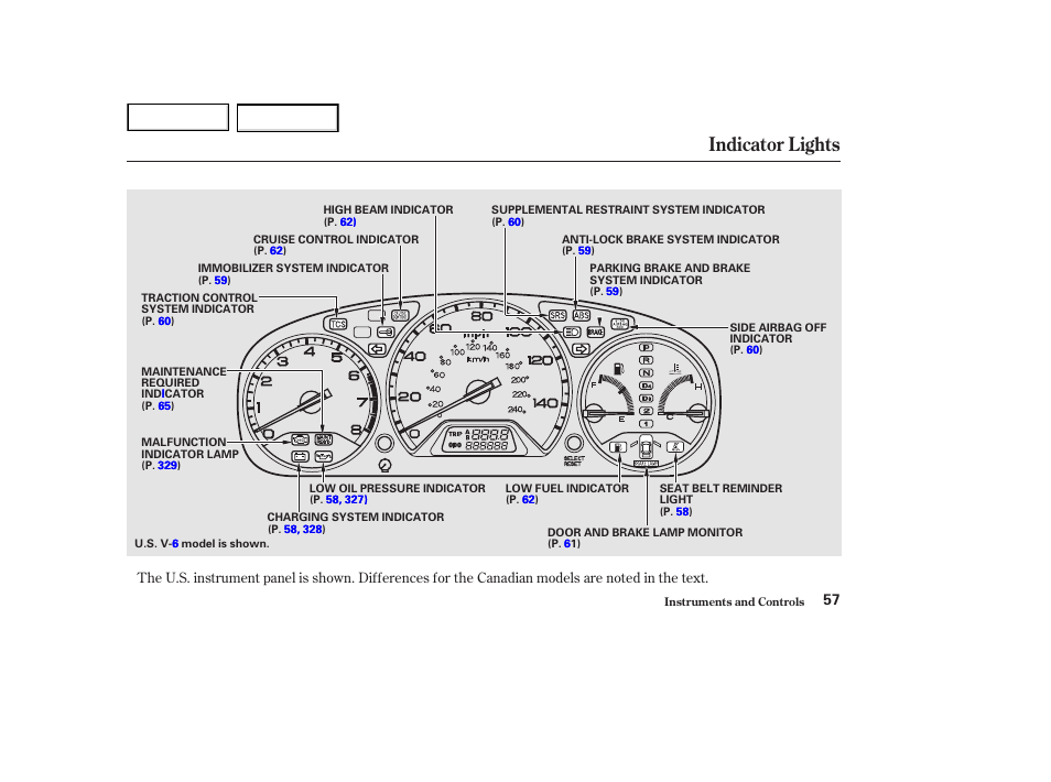 Indicator lights | HONDA 2002 Accord Coupe - Owner's Manual User Manual | Page 60 / 375