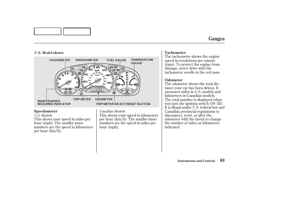 Gauges | HONDA 2002 Accord Coupe - Owner's Manual User Manual | Page 66 / 375