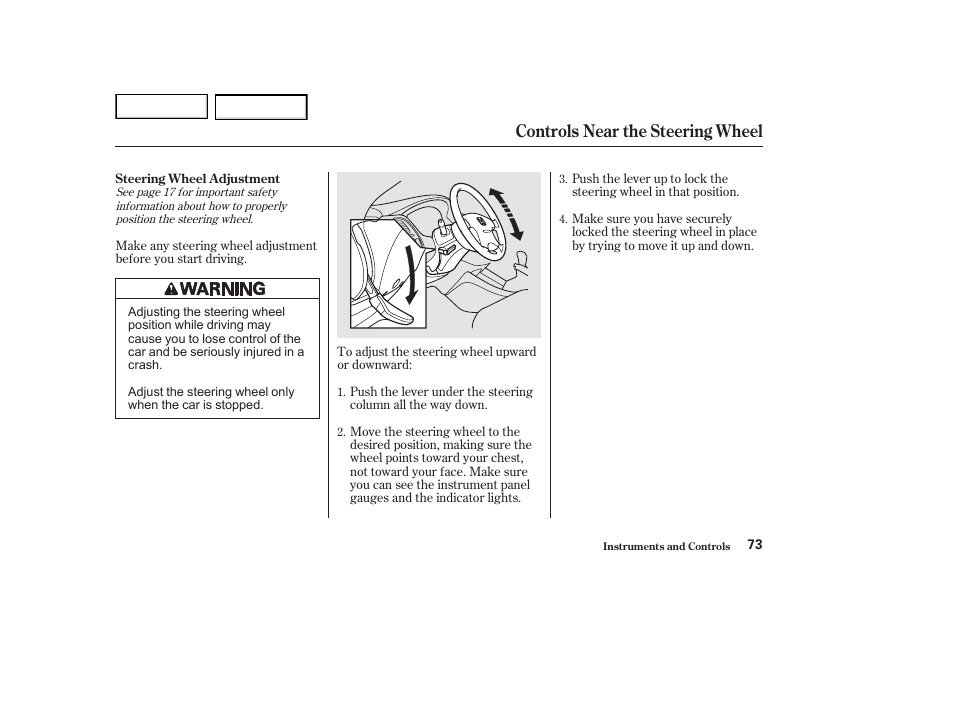 Controls near the steering wheel | HONDA 2002 Accord Coupe - Owner's Manual User Manual | Page 76 / 375