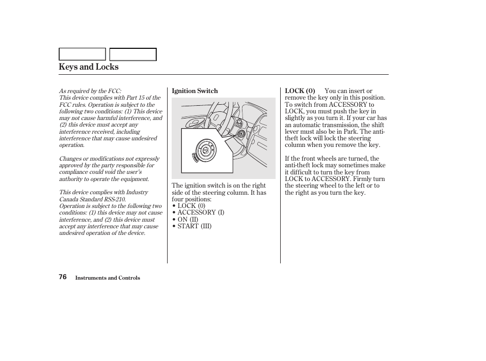 Keys and locks | HONDA 2002 Accord Coupe - Owner's Manual User Manual | Page 79 / 375