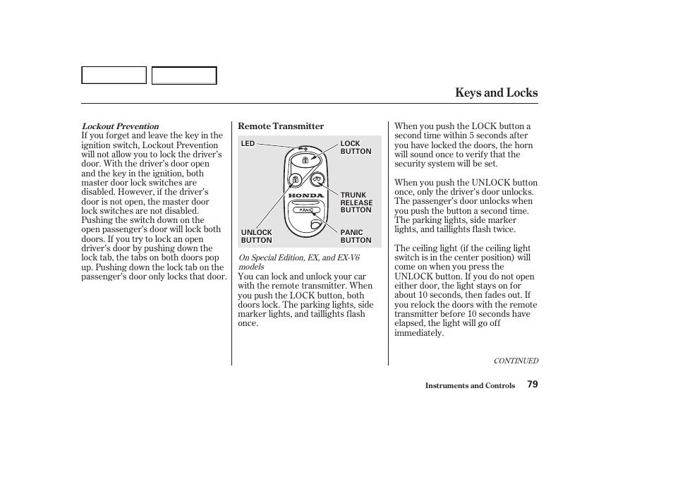 Keys and locks | HONDA 2002 Accord Coupe - Owner's Manual User Manual | Page 82 / 375