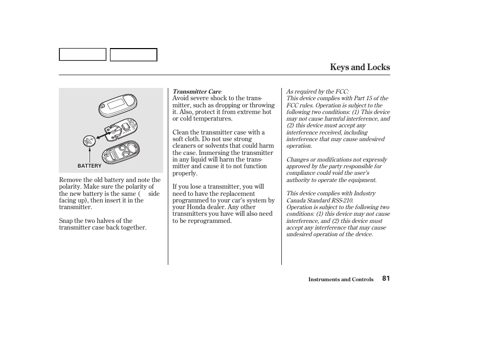 Keys and locks | HONDA 2002 Accord Coupe - Owner's Manual User Manual | Page 84 / 375