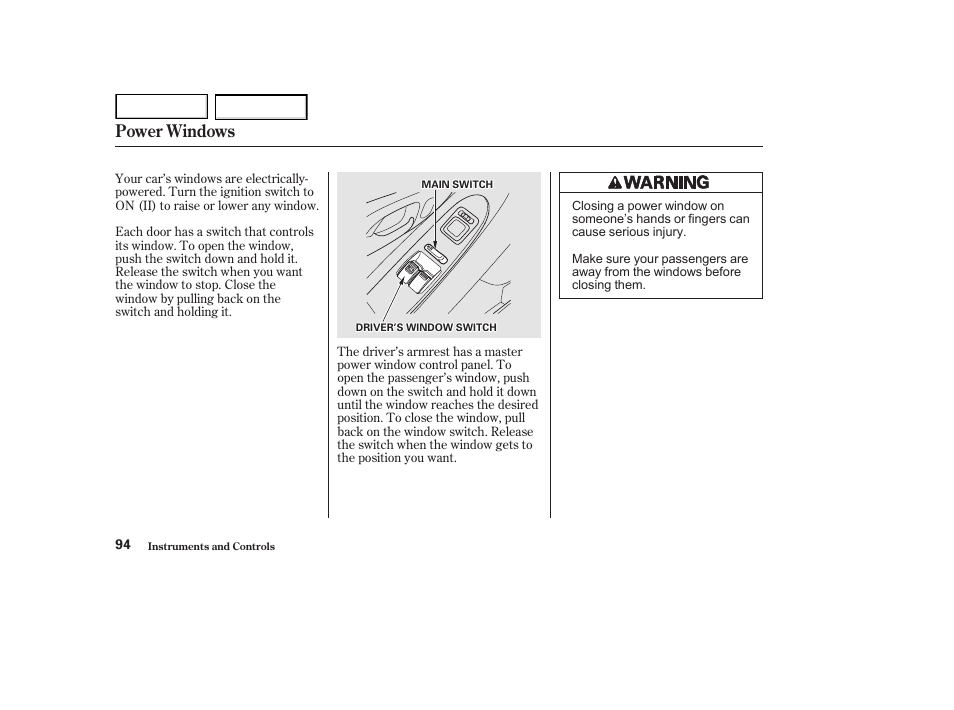 Power windows | HONDA 2002 Accord Coupe - Owner's Manual User Manual | Page 97 / 375