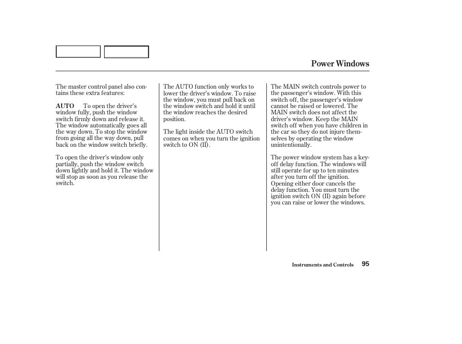 Power windows | HONDA 2002 Accord Coupe - Owner's Manual User Manual | Page 98 / 375