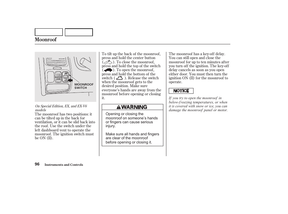 Moonroof | HONDA 2002 Accord Coupe - Owner's Manual User Manual | Page 99 / 375