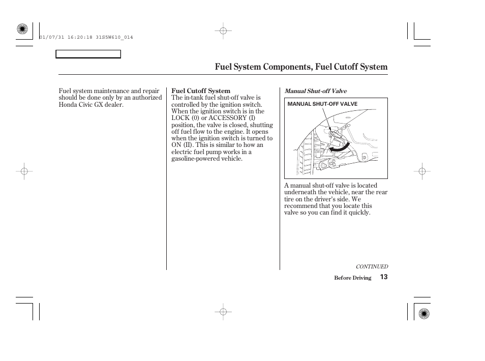 Fuel system components, fuel cutoff system | HONDA 2002 Civic GX - Owner's Manual User Manual | Page 14 / 49