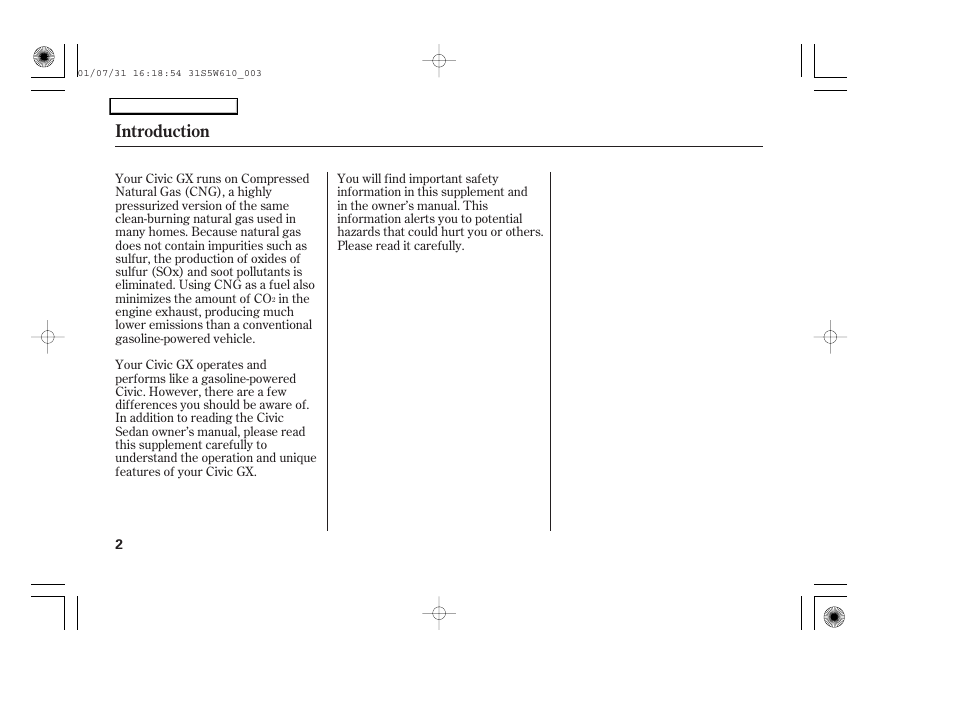 Cv0202o00002b, Introduction | HONDA 2002 Civic GX - Owner's Manual User Manual | Page 3 / 49