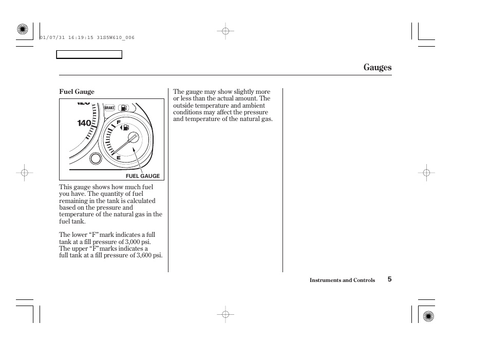 Gauges | HONDA 2002 Civic GX - Owner's Manual User Manual | Page 6 / 49