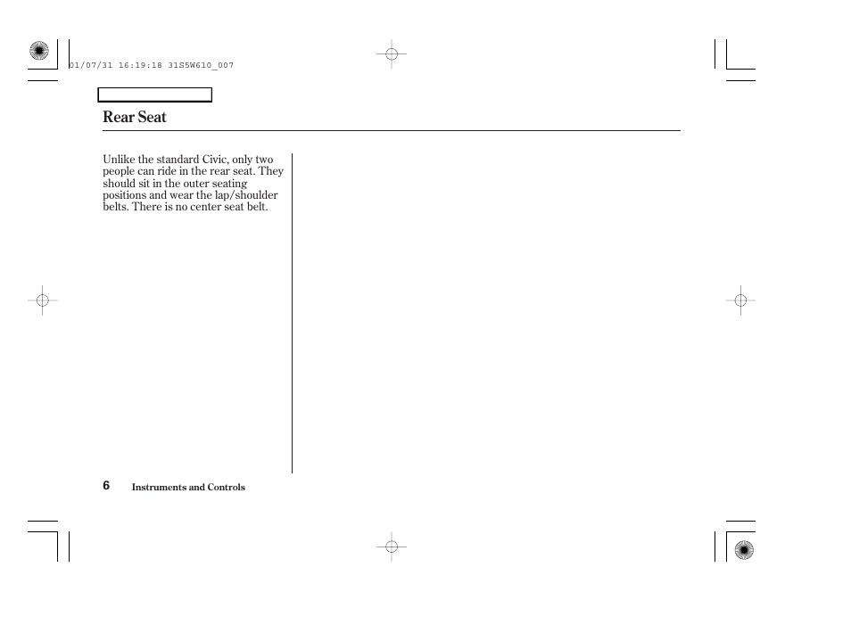 Rear seat | HONDA 2002 Civic GX - Owner's Manual User Manual | Page 7 / 49