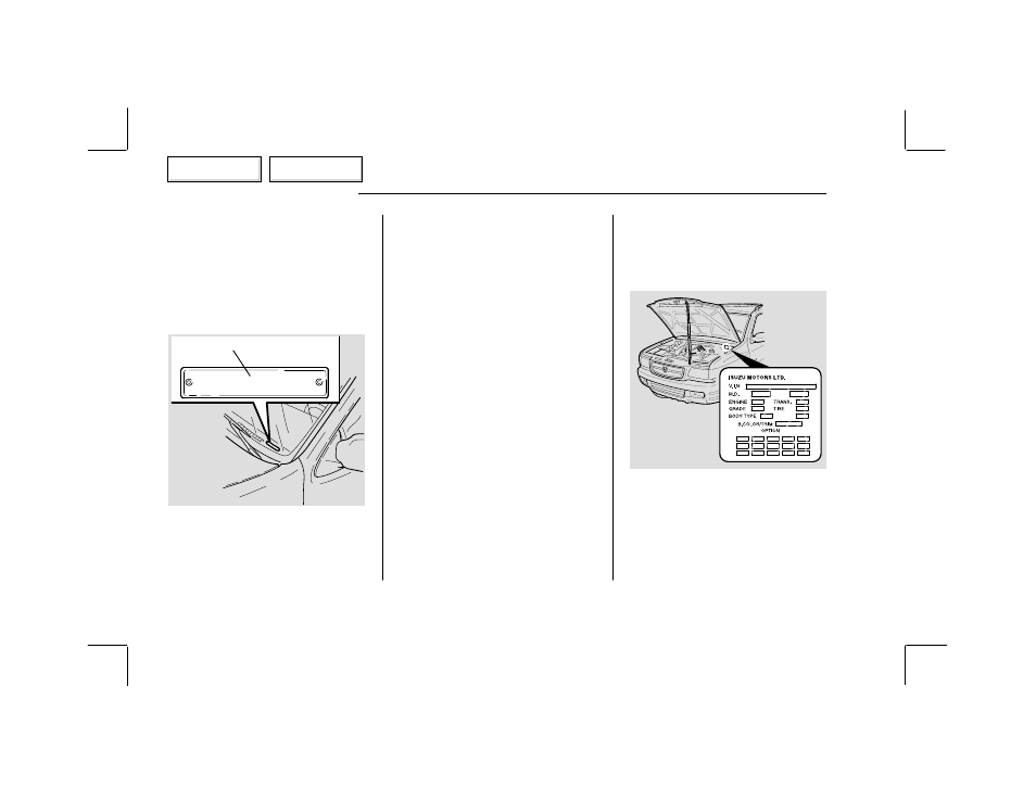 Pa0202o00232a, Vehicle identification | HONDA 2002 Passport - Owner's Manual User Manual | Page 235 / 294