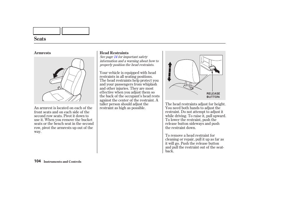 Seats | HONDA 2002 Odyssey - Owner's Manual User Manual | Page 107 / 399