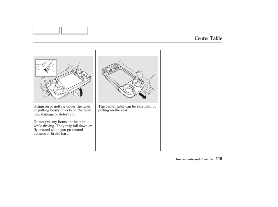 Center table | HONDA 2002 Odyssey - Owner's Manual User Manual | Page 122 / 399