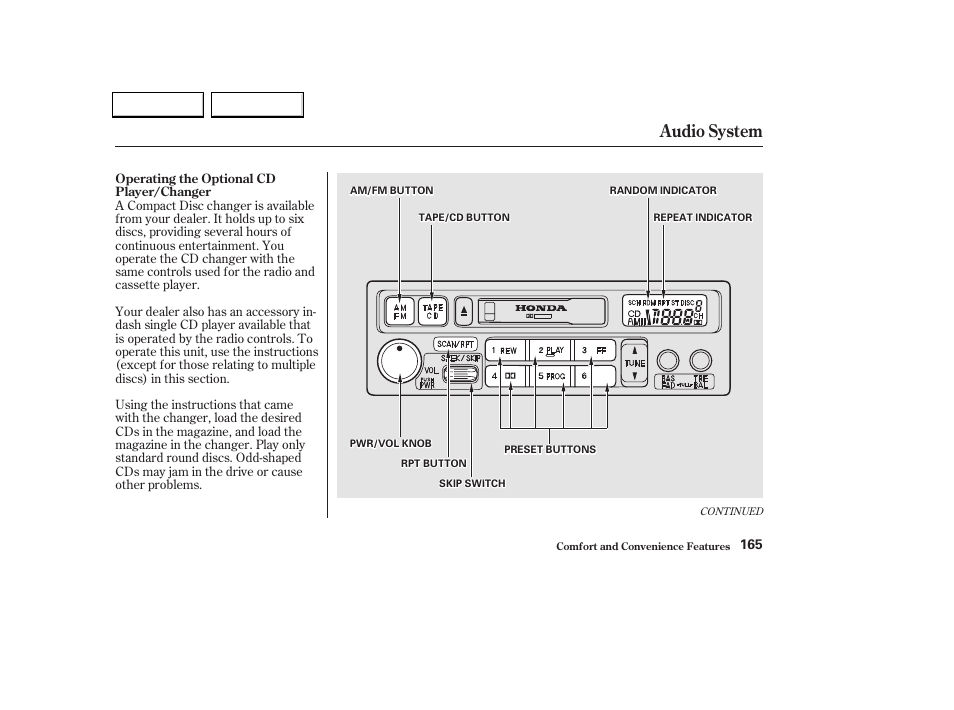 Audio system | HONDA 2002 Odyssey - Owner's Manual User Manual | Page 168 / 399