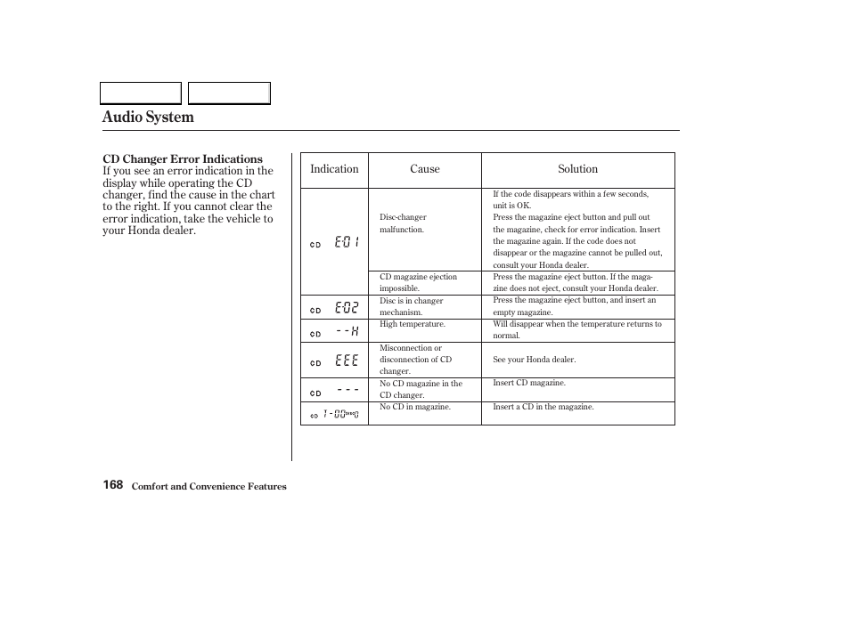 Audio system | HONDA 2002 Odyssey - Owner's Manual User Manual | Page 171 / 399