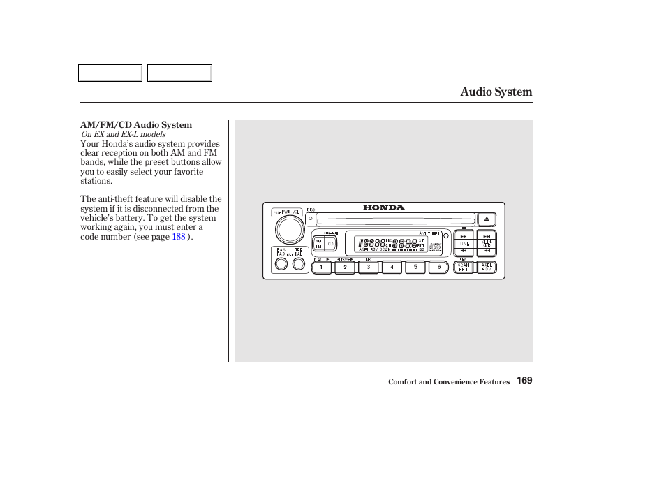 Audio system | HONDA 2002 Odyssey - Owner's Manual User Manual | Page 172 / 399