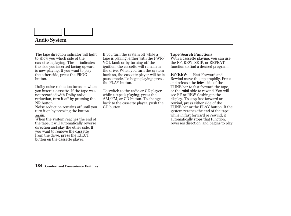 Audio system | HONDA 2002 Odyssey - Owner's Manual User Manual | Page 187 / 399