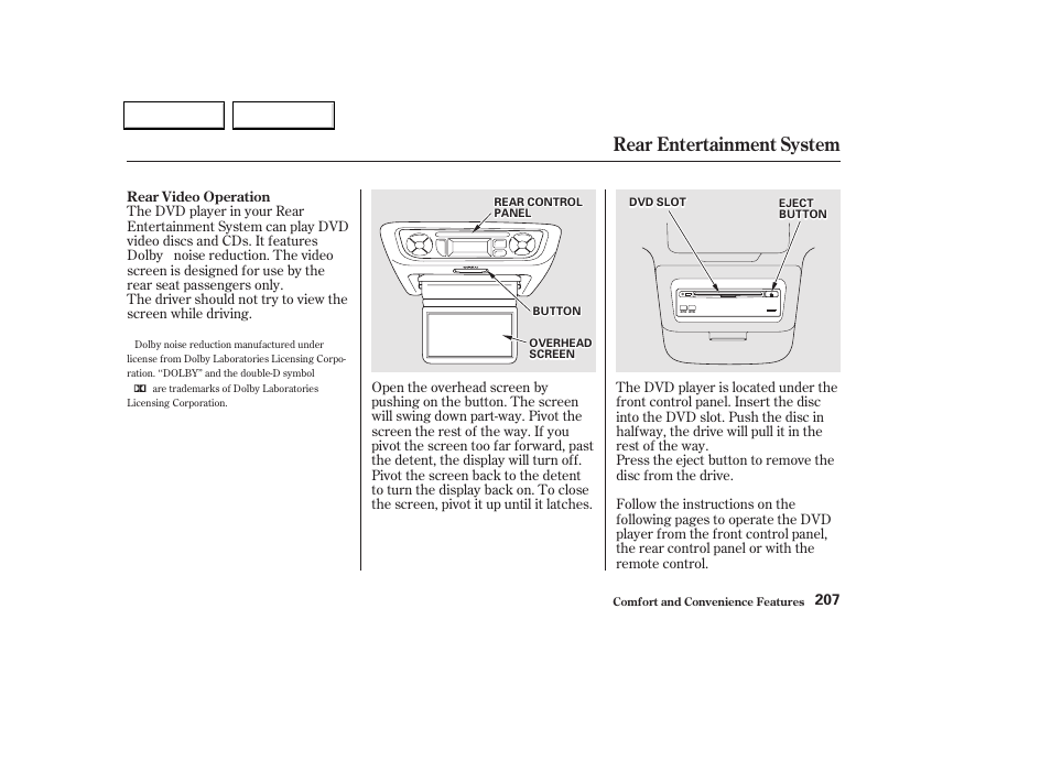 Rear entertainment system | HONDA 2002 Odyssey - Owner's Manual User Manual | Page 210 / 399