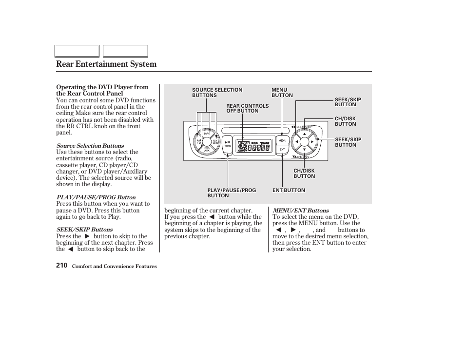 Rear entertainment system | HONDA 2002 Odyssey - Owner's Manual User Manual | Page 213 / 399