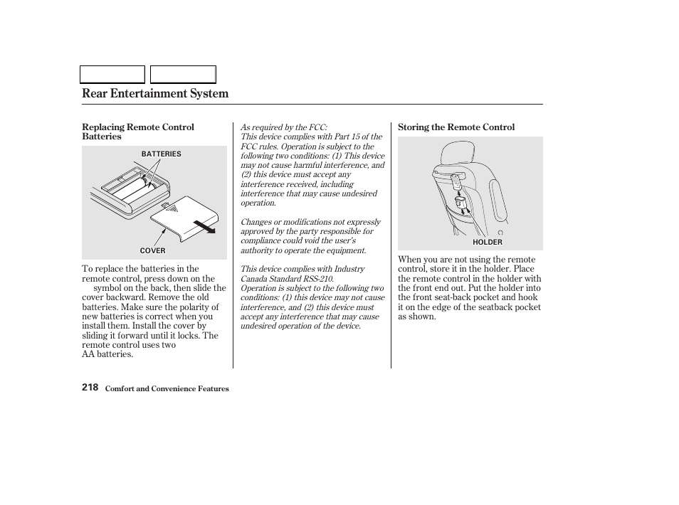 Rear entertainment system | HONDA 2002 Odyssey - Owner's Manual User Manual | Page 221 / 399