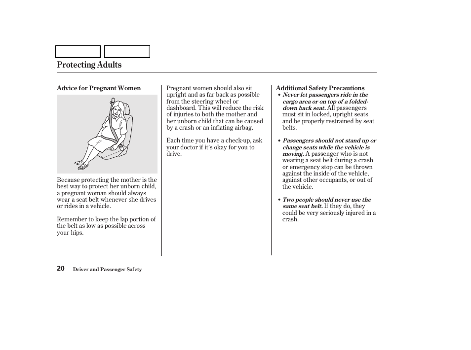 Protecting adults | HONDA 2002 Odyssey - Owner's Manual User Manual | Page 23 / 399