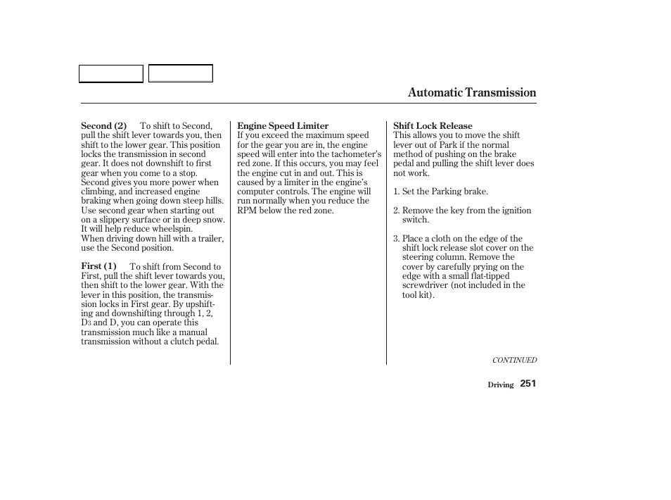 Automatic transmission | HONDA 2002 Odyssey - Owner's Manual User Manual | Page 254 / 399