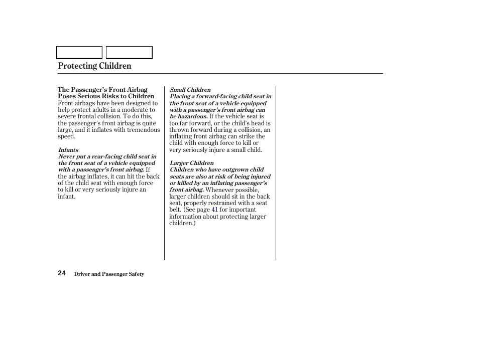 Protecting children | HONDA 2002 Odyssey - Owner's Manual User Manual | Page 27 / 399