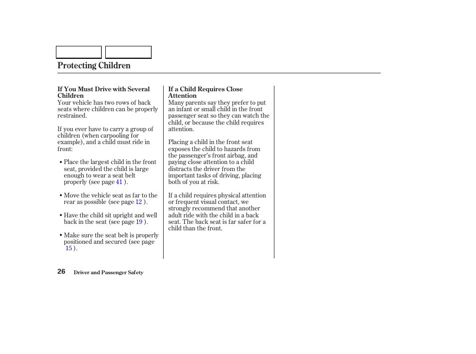 Protecting children | HONDA 2002 Odyssey - Owner's Manual User Manual | Page 29 / 399