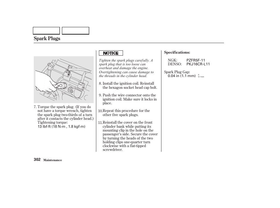 Spark plugs | HONDA 2002 Odyssey - Owner's Manual User Manual | Page 305 / 399